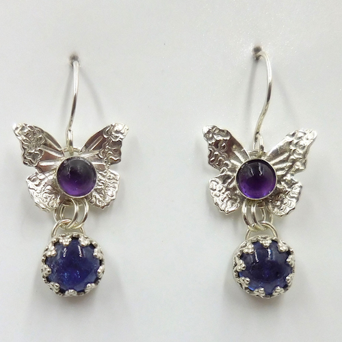 Click to view detail for DKC-2101 Earrings, Tanzanite, Amethyst Butterfly Dangle $120